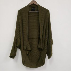 Zara Womens Open Front Waterfall Cardigan Size M Green Ribbed Dolman Sleeve